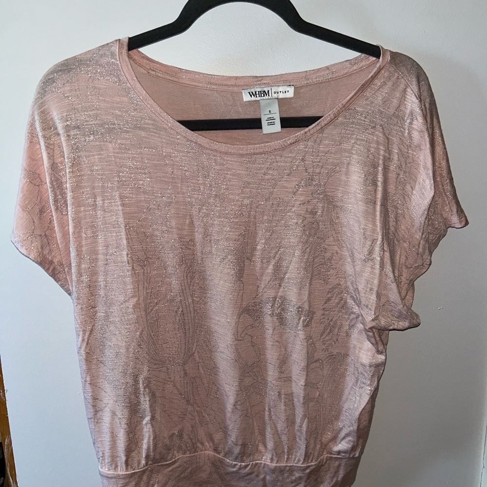White House Black Market Gold Pink Dolman Sleeve Tee
